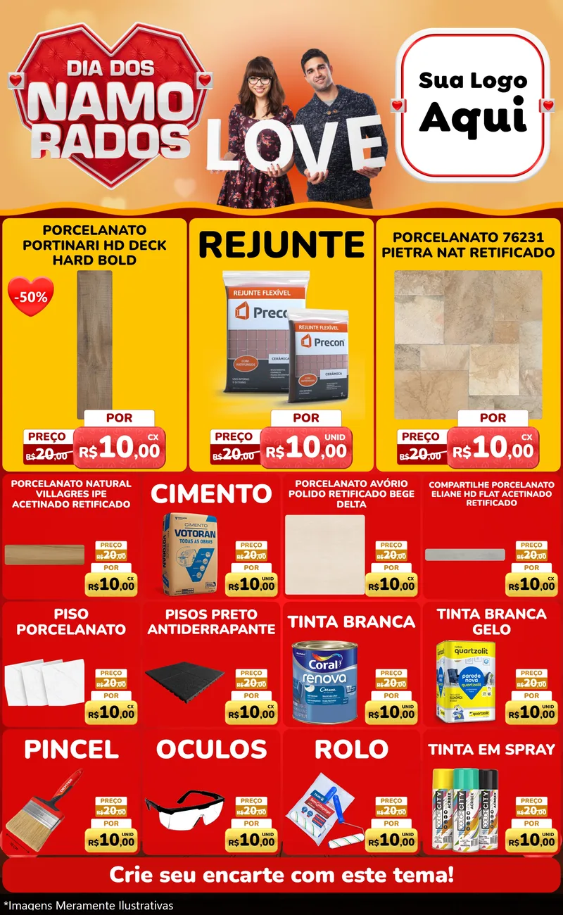 Modelo de Encarte para Encarte Grande com o tema Dia dos Namorados para Pisos e revestimentos