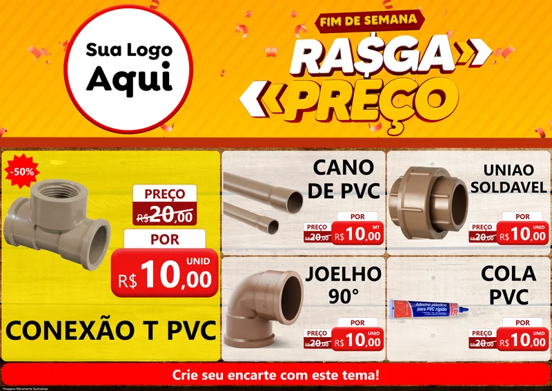 Modelo de Encarte para Encarte A4 Horizontal com o tema Fim de Semana Rasga Preços para Tubos e conexões