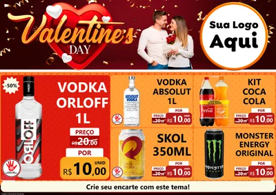 Modelo de Encarte para Encarte A4 Horizontal com o tema Valentine's Day para Distribuidora de bebidas