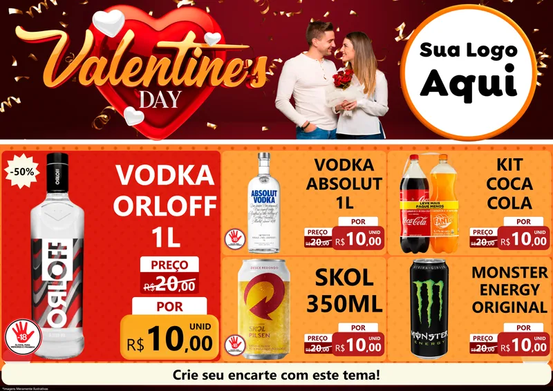 Modelo de Encarte para Encarte A4 Horizontal com o tema Valentine's Day para Distribuidora de bebidas