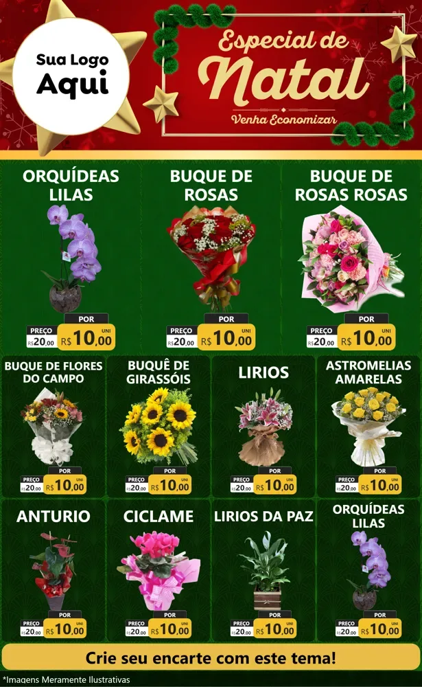 Modelo de Encarte para Encarte Grande com o tema Especial de Natal para Floricultura e jardim