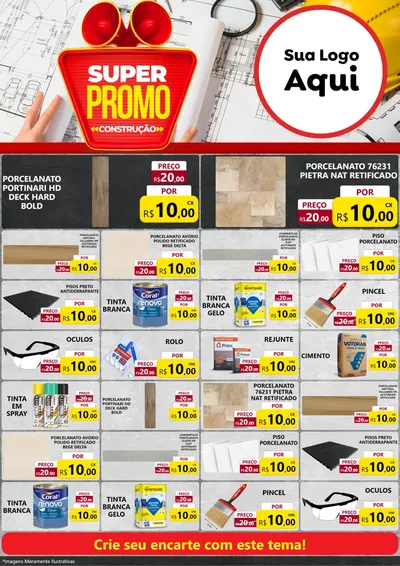 Modelo de Encarte para Encarte A4 Vertical com o tema Super Promoção Construção para Pisos e revestimentos