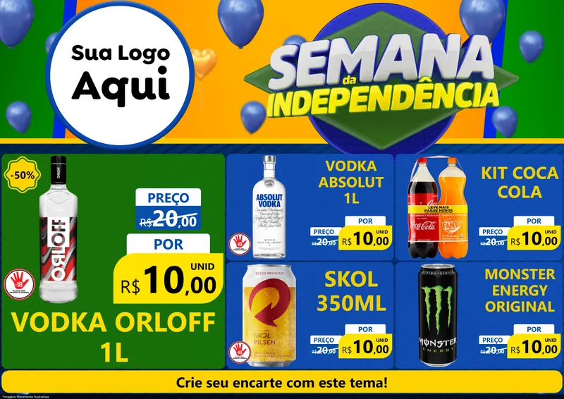 Modelo de Encarte para Encarte A4 Horizontal com o tema Semana da Independência para Distribuidora de bebidas