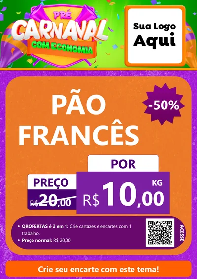 Modelo de Cartaz para Cartaz A4 Vertical com o tema Pré-Carnaval Com Economia para Padaria