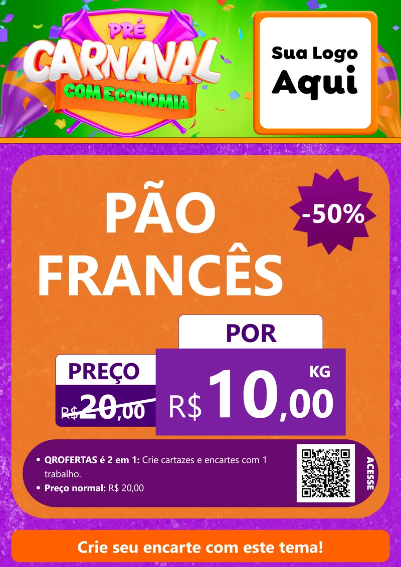 Modelo de Cartaz para Cartaz A4 Vertical com o tema Pré-Carnaval Com Economia para Padaria