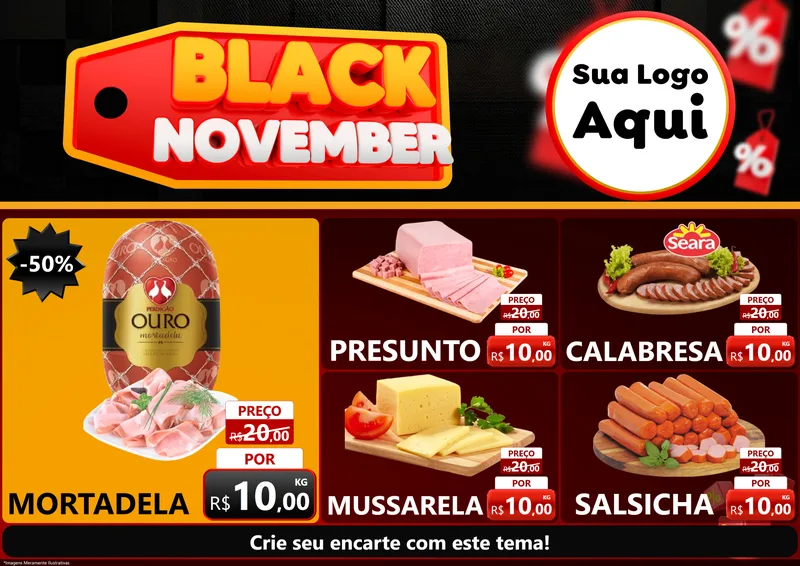 Modelo de Encarte para Encarte A4 Horizontal com o tema Black November para Frios e Laticínios
