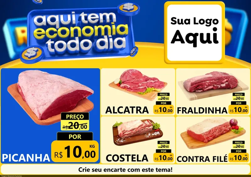 Modelo de Encarte para Encarte A4 Horizontal com o tema Aqui Tem Economia Todo Dia para Açougue