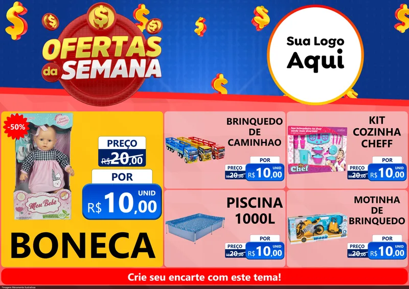 Modelo de Encarte para Encarte A4 Horizontal com o tema Ofertas Da Semana para Brinquedos