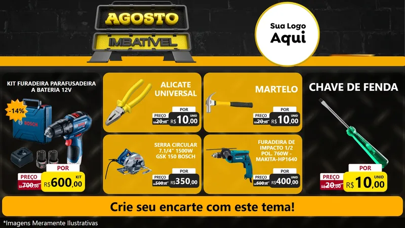 Modelo de TV para TV Horizontal com o tema Agosto Imbatível para Maquinas e Ferramentas