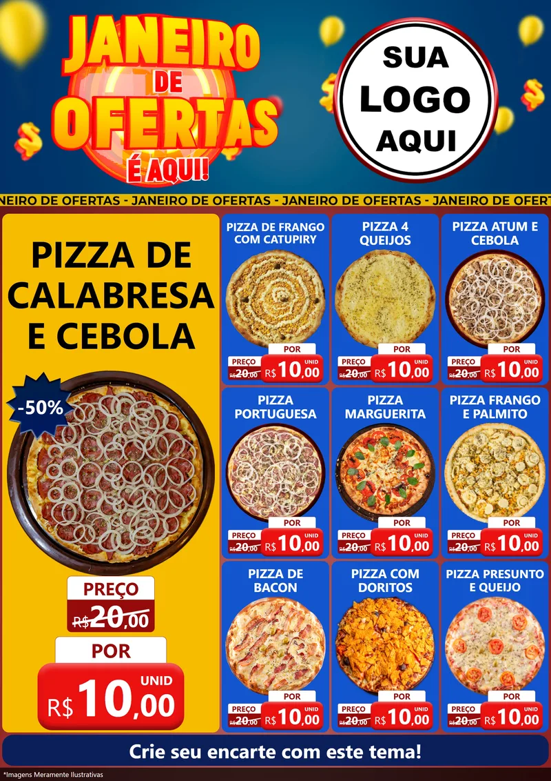 Modelo de Encarte para Encarte A4 Vertical com o tema Janeiro de Ofertas É Aqui! para Pizzaria