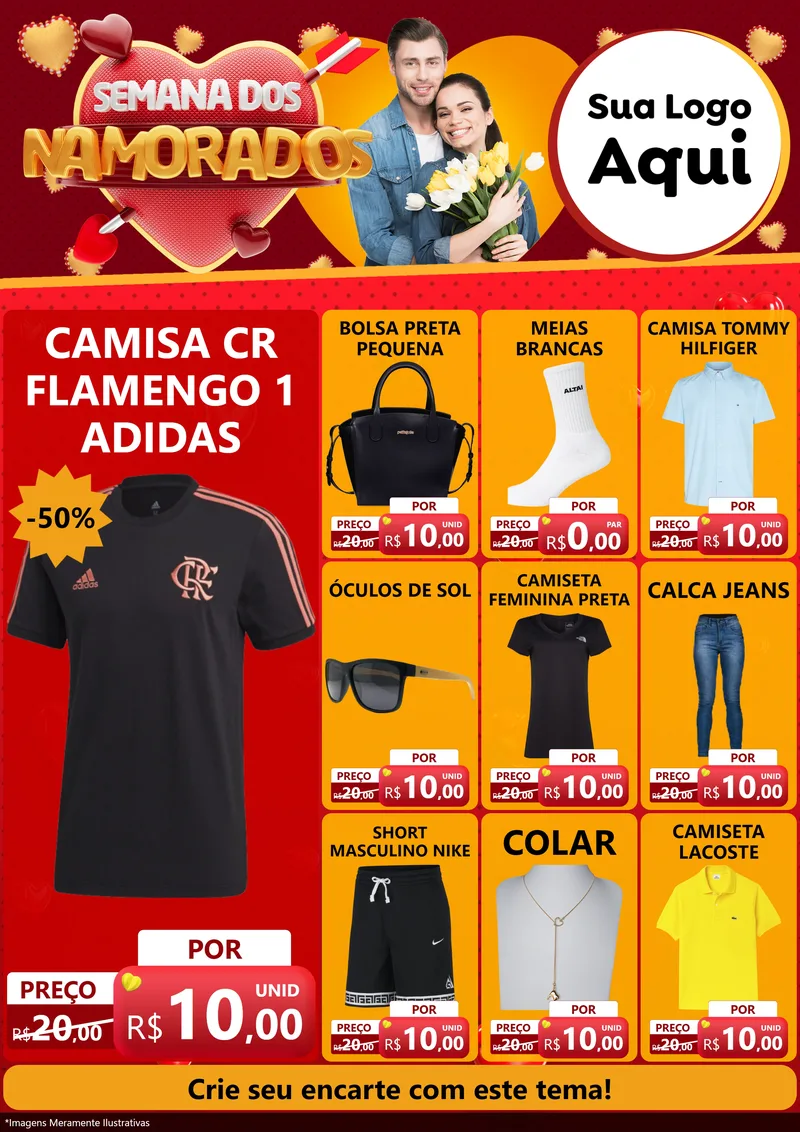 Modelo de Encarte para Encarte A4 Vertical com o tema Semana dos Namorados para Roupas e acessórios