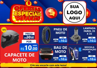 Modelo de Encarte para Encarte A4 Horizontal com o tema Ofertas Especiais de Julho para Moto peças