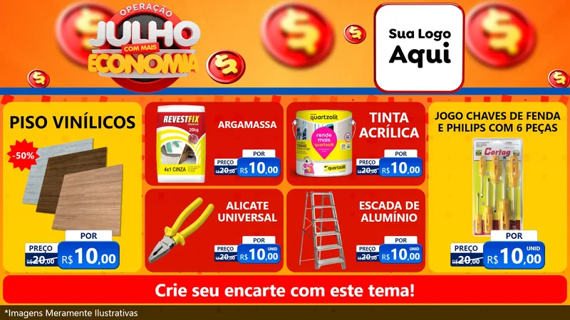 Modelo de TV para TV Horizontal com o tema Operação Julho Com Mais Economia para Material para Construção