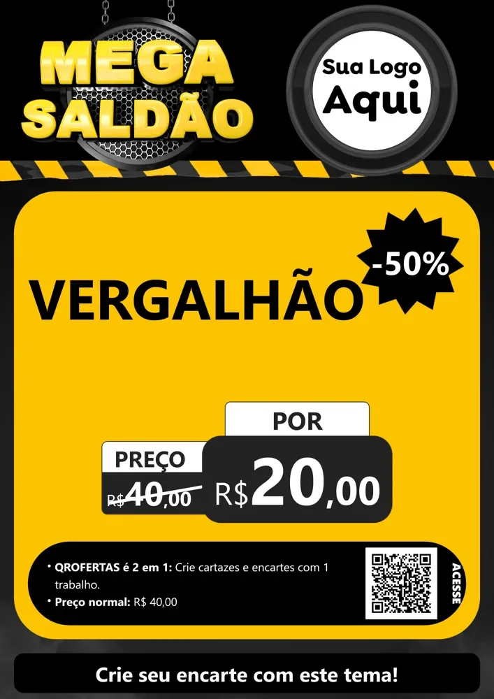 Modelo de Cartaz para Cartaz A4 Vertical com o tema Mega Saldão para Ferragens