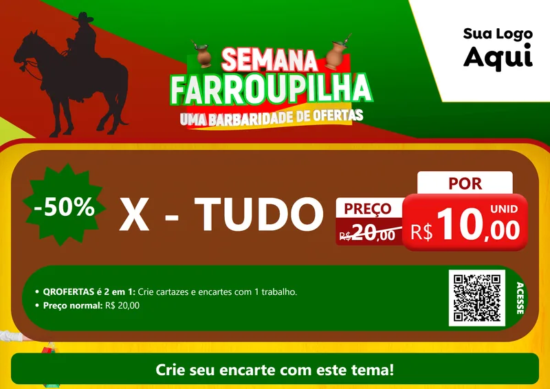 Modelo de Cartaz para Cartaz A4 Horizontal com o tema Semana Farroupilha - Uma Barbaridade de Ofertas para Hamburgueria