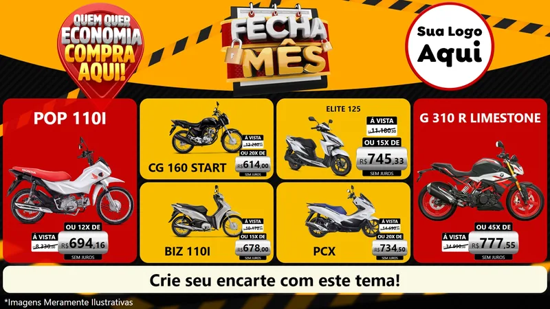 Modelo de TV para TV Horizontal com o tema Fecha Mês para Concessionaria de Motos