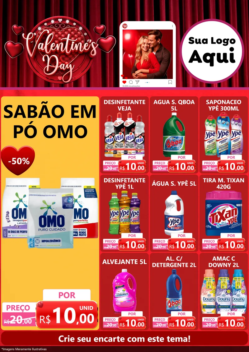 Modelo de Encarte para Encarte A4 Vertical com o tema Valentine's Day para Produtos de Limpeza