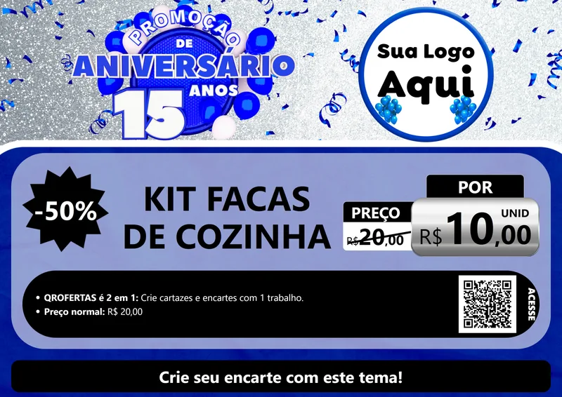 Modelo de Cartaz para Cartaz A4 Horizontal com o tema Promoção de Aniversário - 15 Anos para Utilidades Domésticas