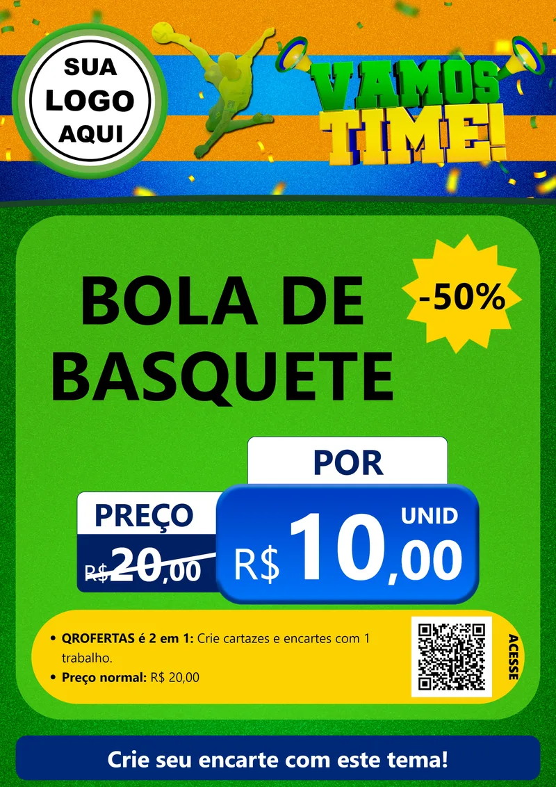 Modelo de Cartaz para Cartaz A4 Vertical com o tema Vamos Time! para Artigos Esportivos