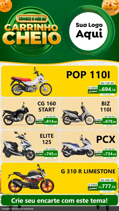 Modelo de TV para TV Vertical com o tema Carrinho Cheio para Concessionaria de Motos