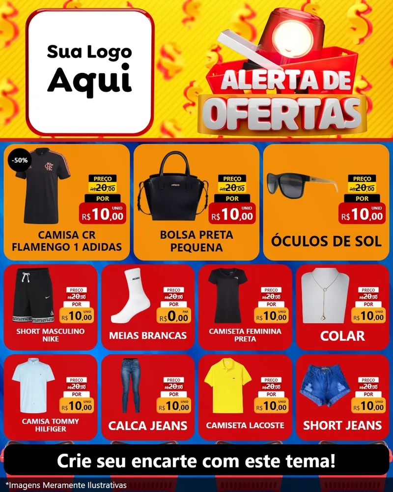 Modelo de Rede Social para Feed Instagram com o tema Alerta de Ofertas para Roupas e acessórios