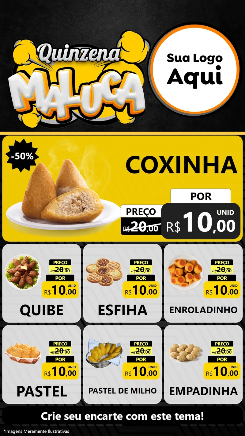 Modelo de Rede Social para Stories com o tema Quinzena Maluca para Salgadaria