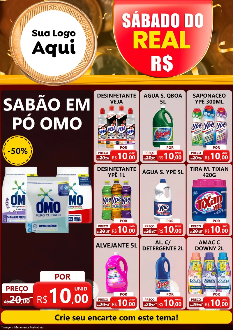 Modelo de Encarte para Encarte A4 Vertical com o tema Sábado do Real para Produtos de Limpeza
