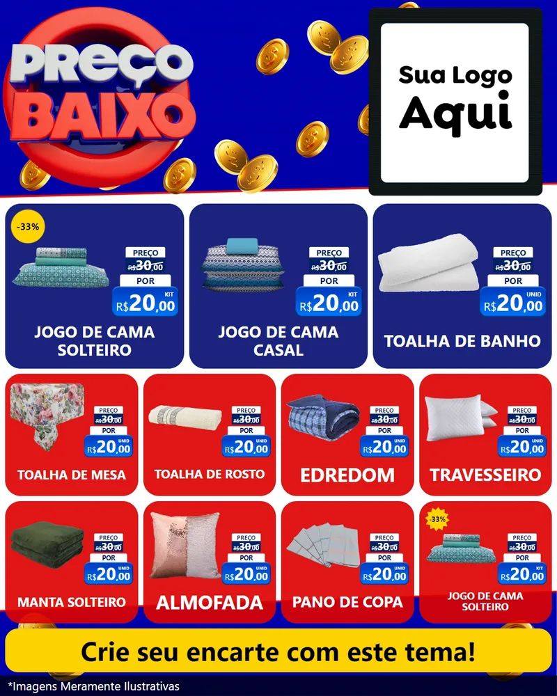 Modelo de Rede Social para Feed Instagram com o tema Preço Baixo para Cama, Mesa e Banho