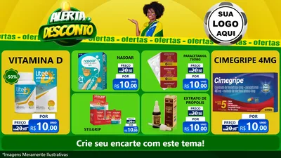 Modelo de TV para TV Horizontal com o tema Alerta de Desconto para Farmácia