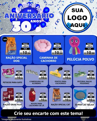 Modelo de Rede Social para Feed Instagram com o tema Promoção de Aniversário - 30 Anos para Pet Shop