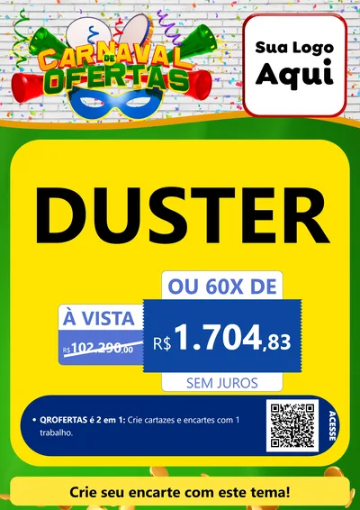 Modelo de Cartaz para Cartaz A4 Vertical com o tema Carnaval de Ofertas para Concessionaria de Carros