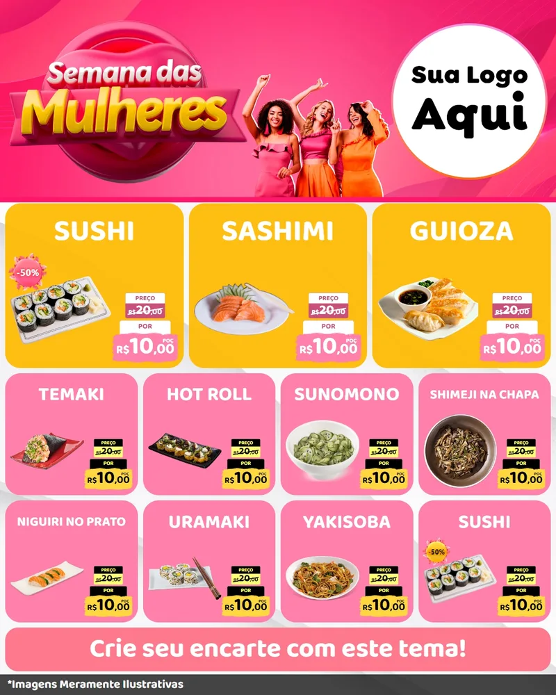 Modelo de Rede Social para Feed Instagram com o tema Semana das Mulheres para Comida japonesa