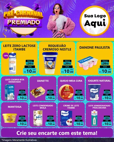 Modelo de Rede Social para Feed Instagram com o tema Pré-Carnaval Premiado para Frios e Laticínios