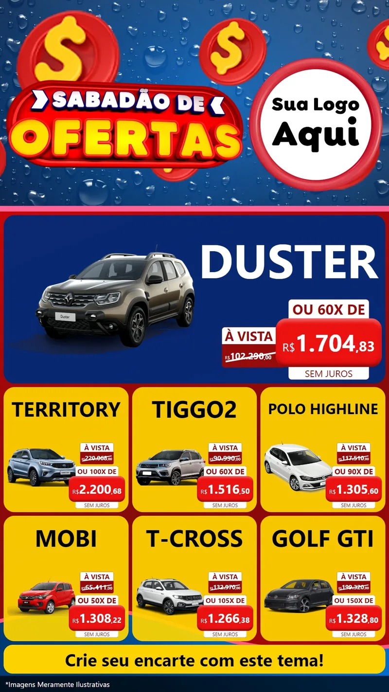 Modelo de Rede Social para Stories com o tema Sabadão de Ofertas para Concessionaria de Carros