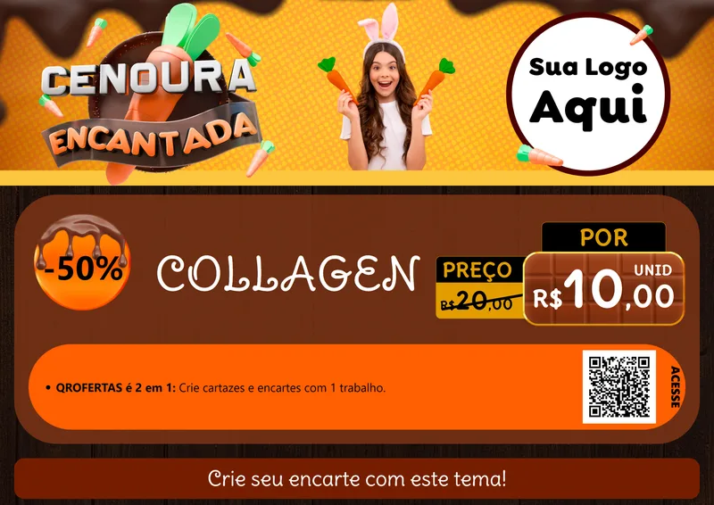 Modelo de Cartaz para Cartaz A4 Horizontal com o tema Cenoura Encantada - Páscoa para Suplementos alimentares