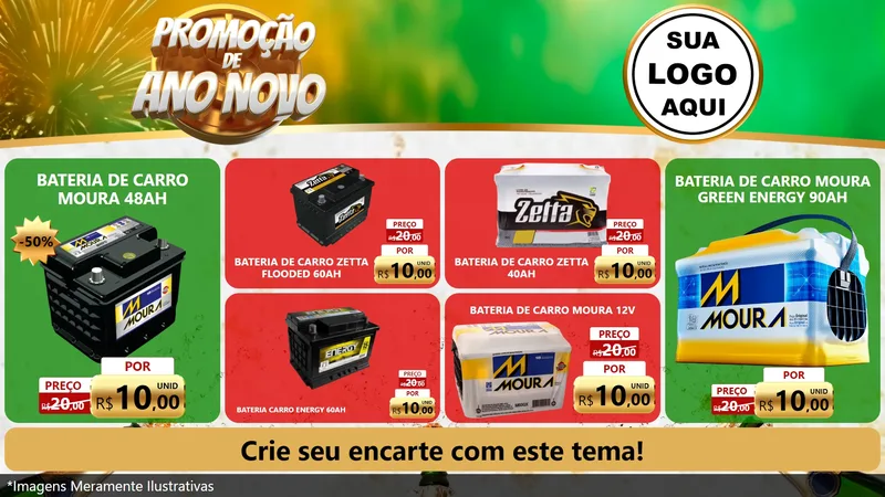 Modelo de TV para TV Horizontal com o tema Promoção de Ano Novo para Baterias Elétricas
