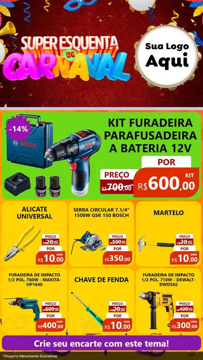 Modelo de Rede Social para Stories com o tema Super Esquenta de Carnaval para Maquinas e Ferramentas