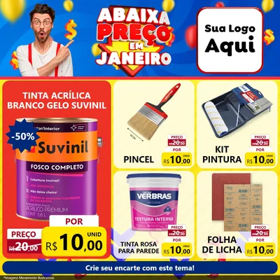 Modelo de Rede Social para Feed Facebook com o tema Abaixa Preço em Janeiro para Tintas e Ferramentas