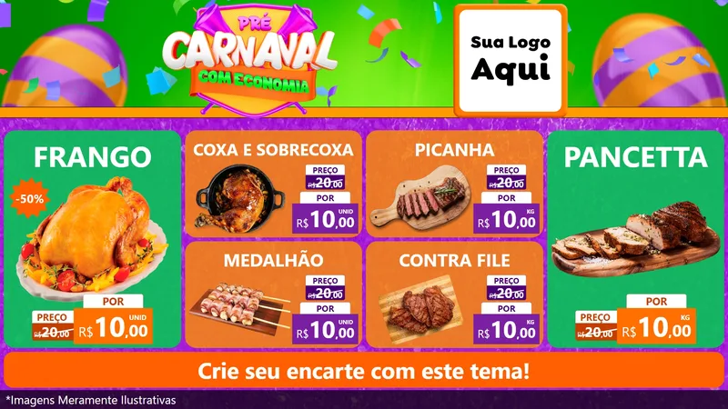 Modelo de TV para TV Horizontal com o tema Pré-Carnaval Com Economia para Assados