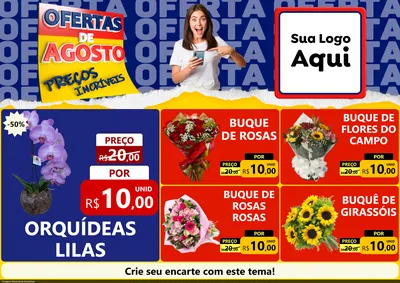 Modelo de Encarte para Encarte A4 Horizontal com o tema Ofertas de Agosto - Preços Incríveis para Floricultura e jardim