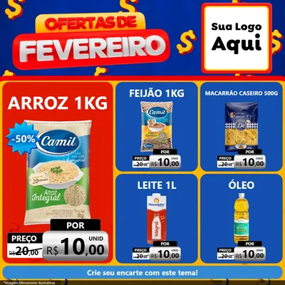 Modelo de Rede Social para Feed Facebook com o tema Ofertas de Fevereiro para Supermercado