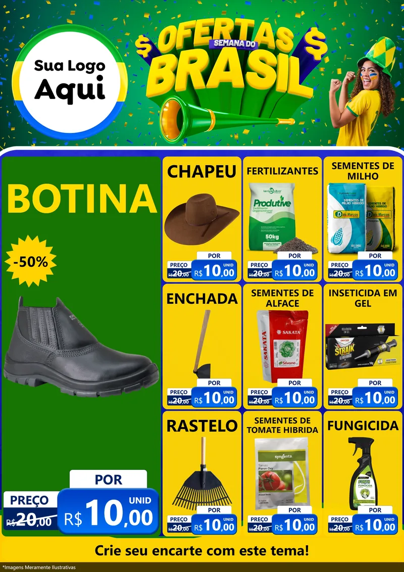 Modelo de Encarte para Encarte A4 Vertical com o tema Ofertas Semana do Brasil para Agropecuária