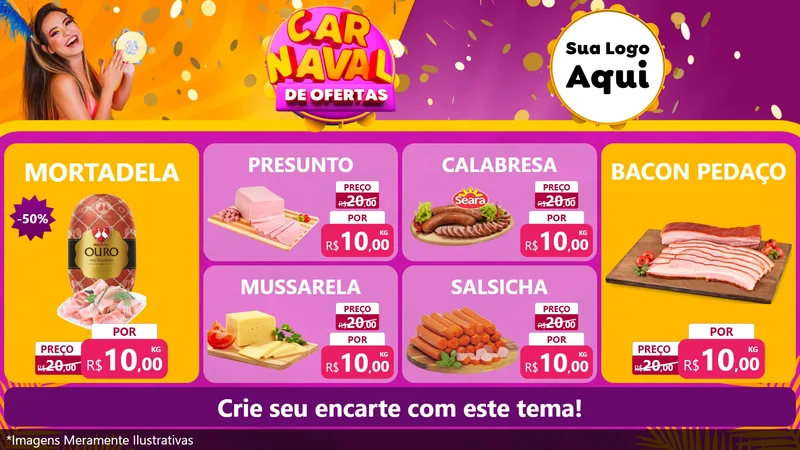 Modelo de TV para TV Horizontal com o tema Carnaval de Ofertas para Frios e Laticínios