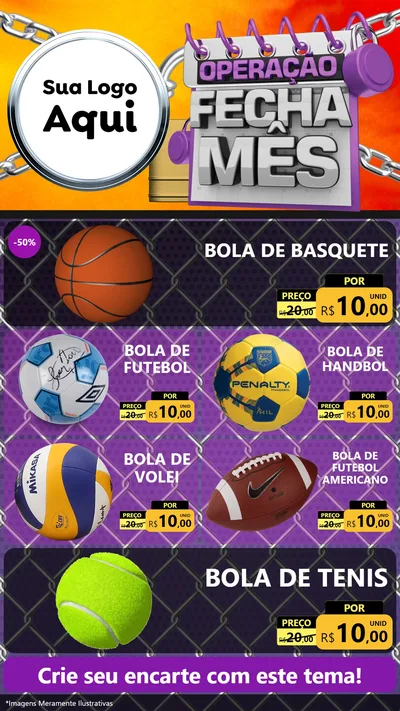 Modelo de TV para TV Vertical com o tema Operação Fecha Mês para Artigos Esportivos