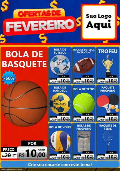 Modelo de Encarte para Encarte A4 Vertical com o tema Ofertas de Fevereiro para Artigos Esportivos