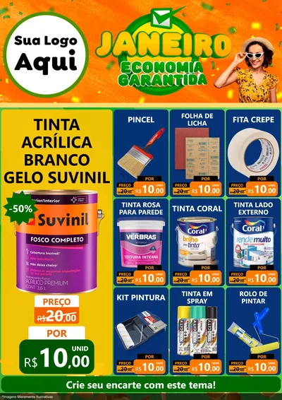 Modelo de Encarte para Encarte A4 Vertical com o tema Janeiro - Economia Garantida para Tintas e Ferramentas