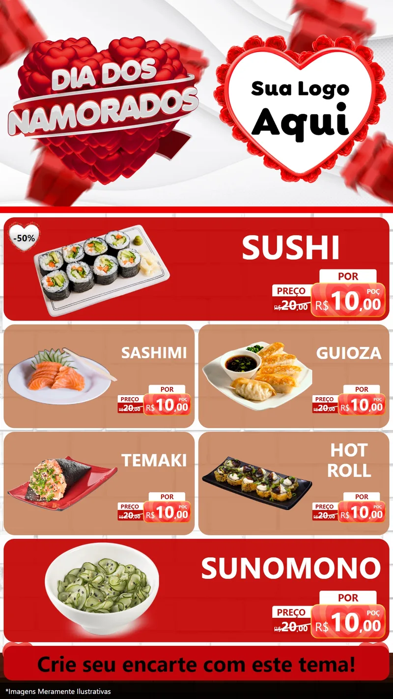 Modelo de TV para TV Vertical com o tema Dia dos Namorados para Comida japonesa