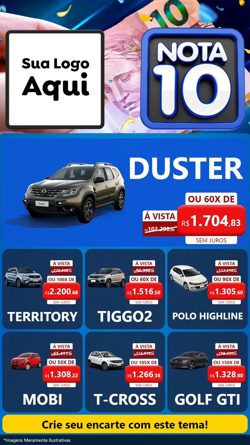 Modelo de Rede Social para Stories com o tema Nota 10 para Concessionaria de Carros