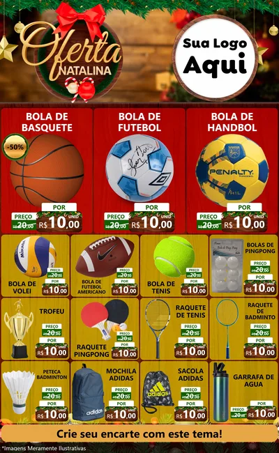 Modelo de Encarte para Encarte Grande com o tema Ofertas Natalina para Artigos Esportivos