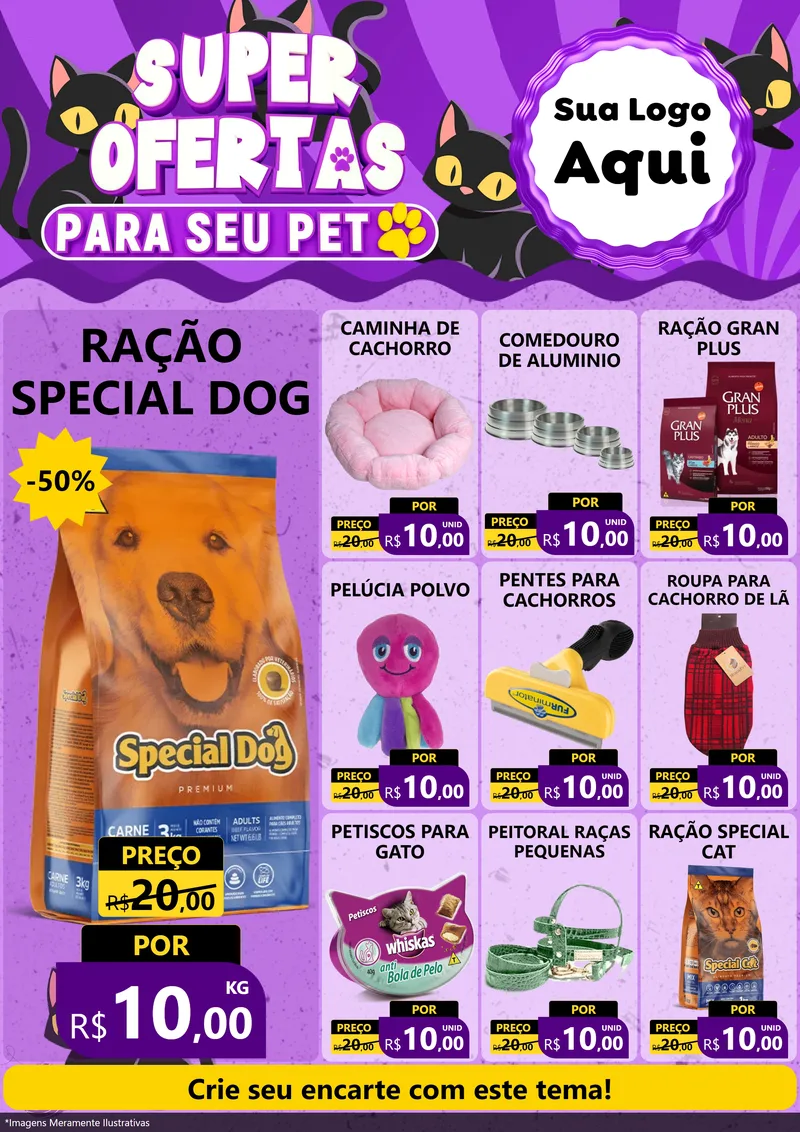 Modelo de Encarte para Encarte A4 Vertical com o tema Super Ofertas Para Seu Pet para Pet Shop